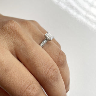 1.0 CT Emerald Moissanite Pave Diamond Ring in 925 Sterling Silver- The ‘Warren’ Ring - Danni Martinez