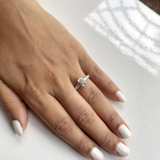 1.0 CT Emerald Moissanite Pave Diamond Ring in 925 Sterling Silver- The ‘Warren’ Ring - Danni Martinez