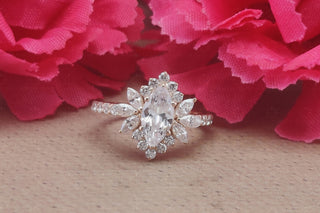 1.0 CT Marquise Moissanite Cluster Diamond Ring in 925 Sterling Silver- The ‘Rory’ Ring - Danni Martinez