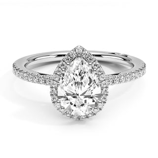 1.25 CT Pear Moissanite Halo Pave Diamond Ring in 925 Sterling Silver- The ‘Fabian’ Ring - Danni Martinez