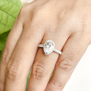 1.25 CT Pear Moissanite Halo Pave Diamond Ring in 925 Sterling Silver- The ‘Fabian’ Ring - Danni Martinez