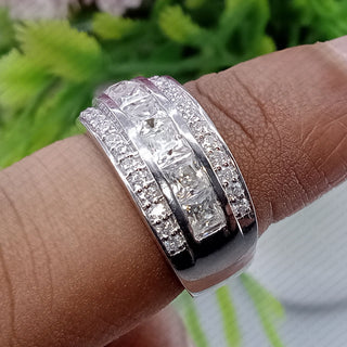 1.95 TCW Princess & Round Moissanite Half Eternity Wedding Band in 925 Sterling Silver- The ‘Jackson’ Wedding Band - Danni Martinez