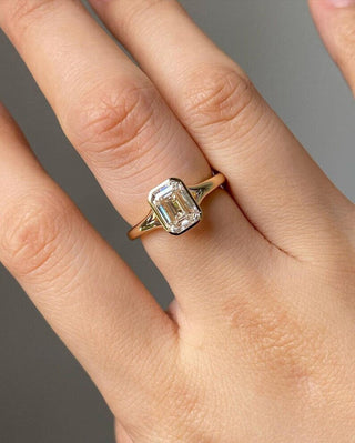 3.5 CT Emerald Moissanite Bezel Diamond Ring in 925 Sterling Silver- The ‘Colin’ Ring - Danni Martinez
